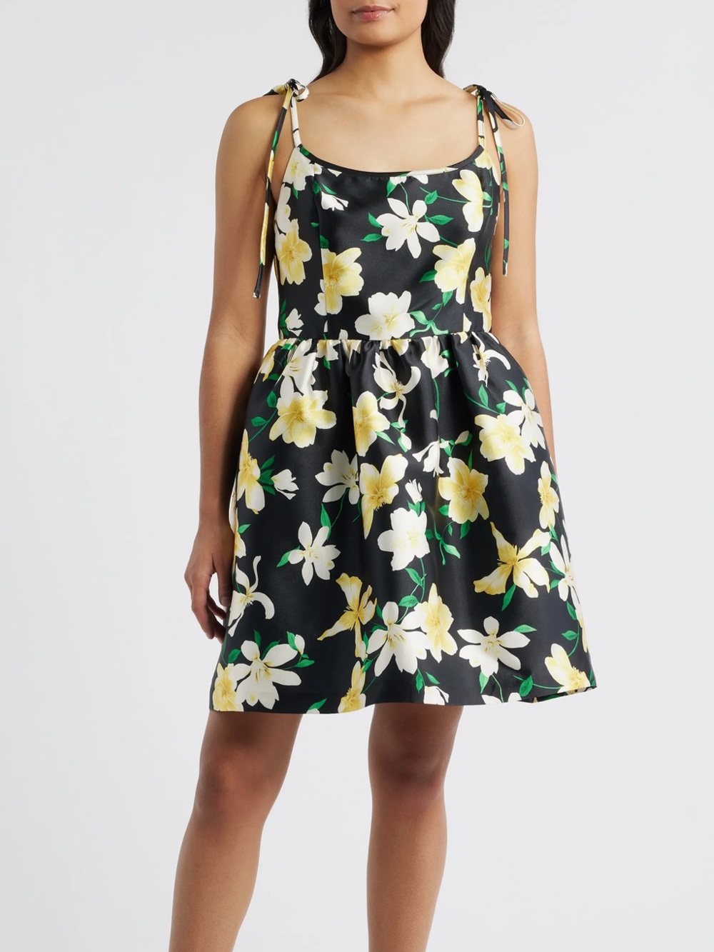 julia jordan Black Floral Tie-Strap Mini Dress